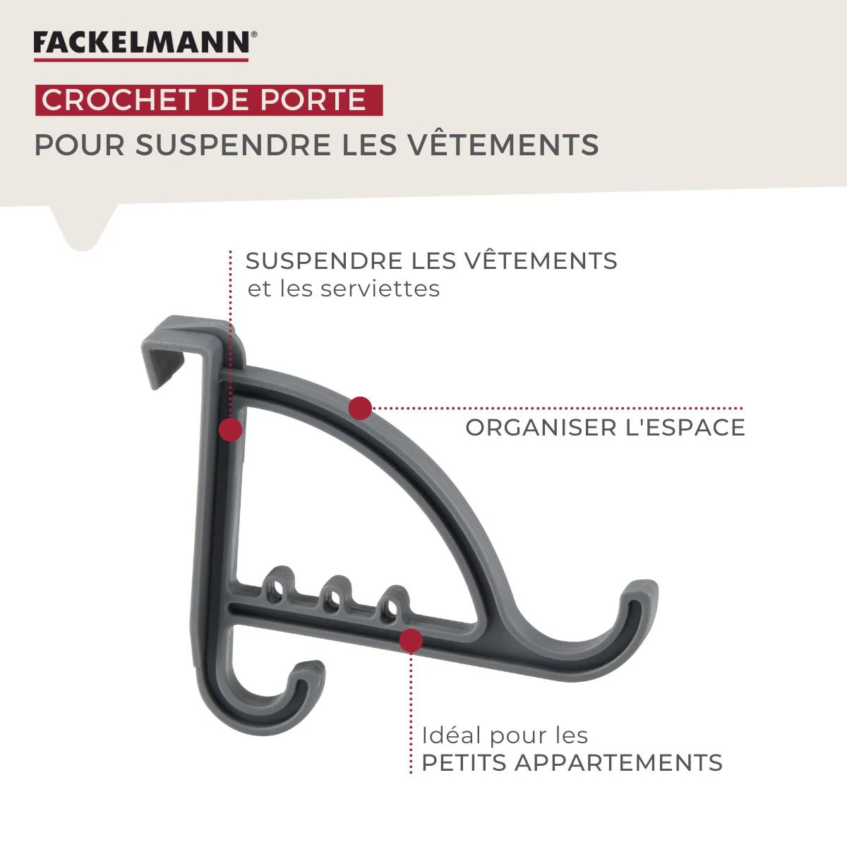 Ensemble de 2 Crochets de porte manteau pour porte Fackelmann Tecno