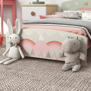 Cama Infantil de Madera 143x77x60 cm Cama para Niños de 3-6 Años con Barreras de Protección y Estampados Carga Máx. 40 kg Mueble de Dormitorio Moderno Rosa