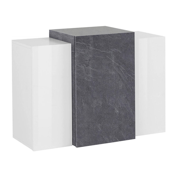 Mobile pensile Andras, Armadio multiuso, Mobiletto a muro, 100% Made in Italy, cm 90x38h66, Bianco lucido e Ardesia