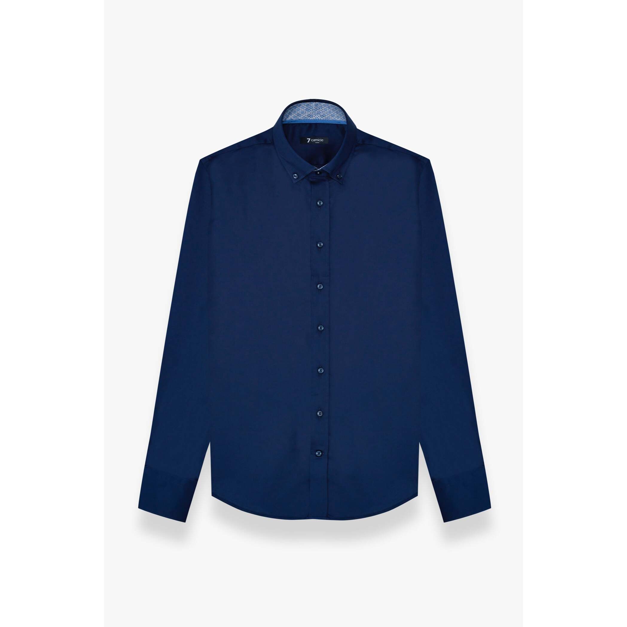 camicia uomo 1 bottone button down slim Satin Unito Blu