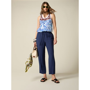 Oltre - Pantalones cropped de mezcla de lino - Azul