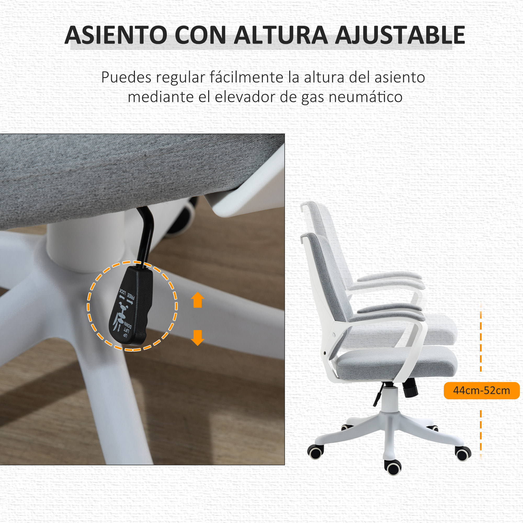 Silla de Oficina Giratoria Silla de Escritorio Ergonómica con Altura Ajustable Reposabrazos Acolchado y Soporte Lumbar Carga Máx. 120 kg 62x69x92-100 cm Gris