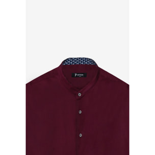 Camicia Uomo Coreano Slim Popeline Stretch Unito Bordeaux