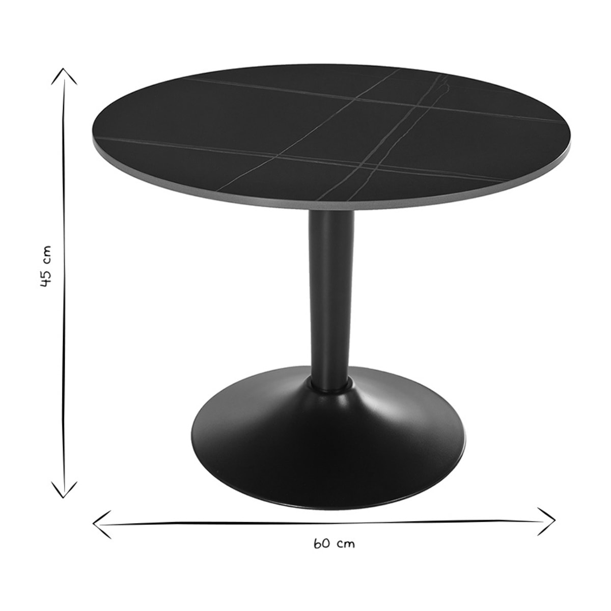 Table basse design ronde en céramique noire et métal D60 cm MALOU
