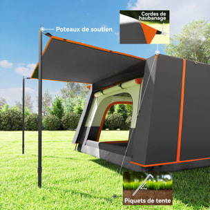 Tente de camping familiale 4-5 personnes - portes, fenêtres, sac de transport inclus - dim. 4,3 x 3 x 1,95 m - gris