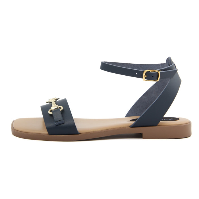 Sandalino Donna in vera pelle Made in Italy colore Blu,Altezza tacco 1,6 cm