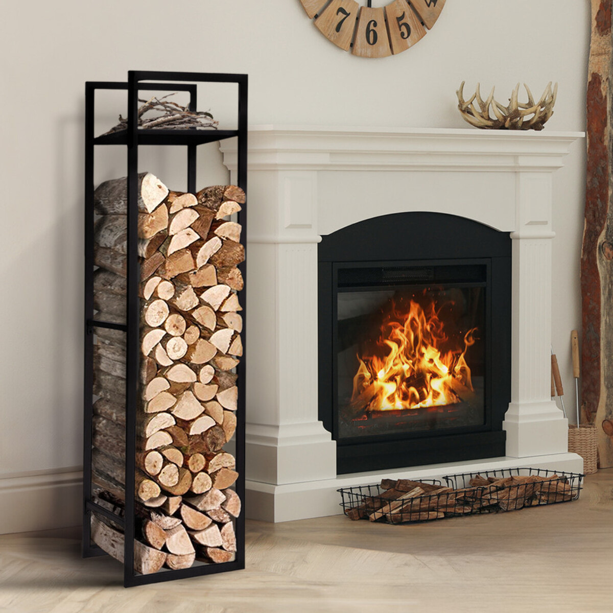 Range bûches vertical avec étagères 170cm