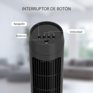 Ventilador de Torre 45W Ventilador Vertical Silencioso con 3 Velocidades Oscilación 70° para Salón Dormitorio Oficina Ø27x75 cm Negro