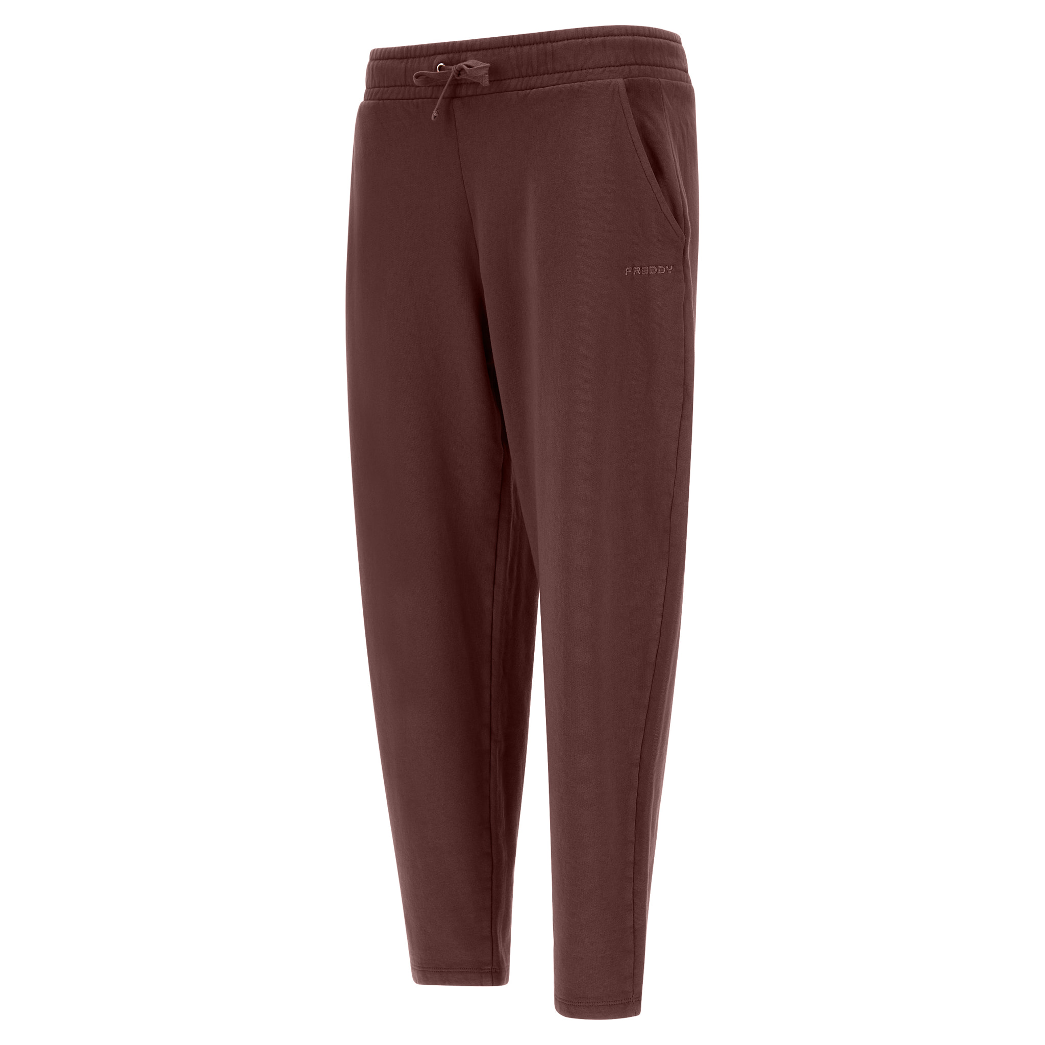 Pantaloni joggers cropped in felpa invernale tinta in capo