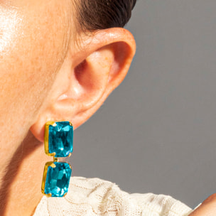 Pendientes de Cristal Azul acabados en oro amarillo de 18k
