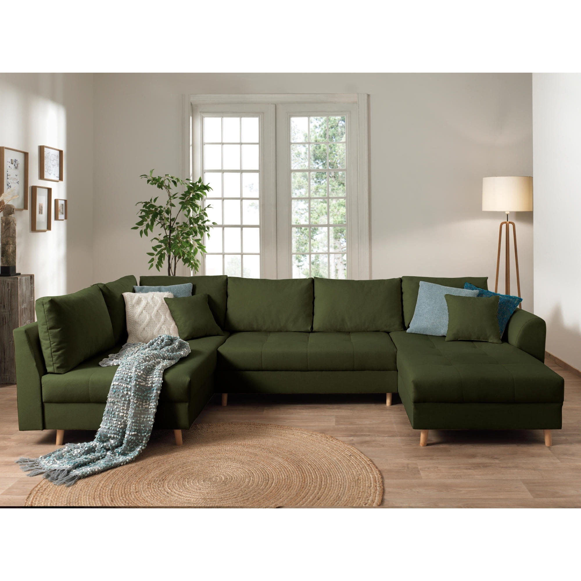 Rune - canapé panoramique avec pouf d'appoint - 7 places - style scandinave - gauche - Vert