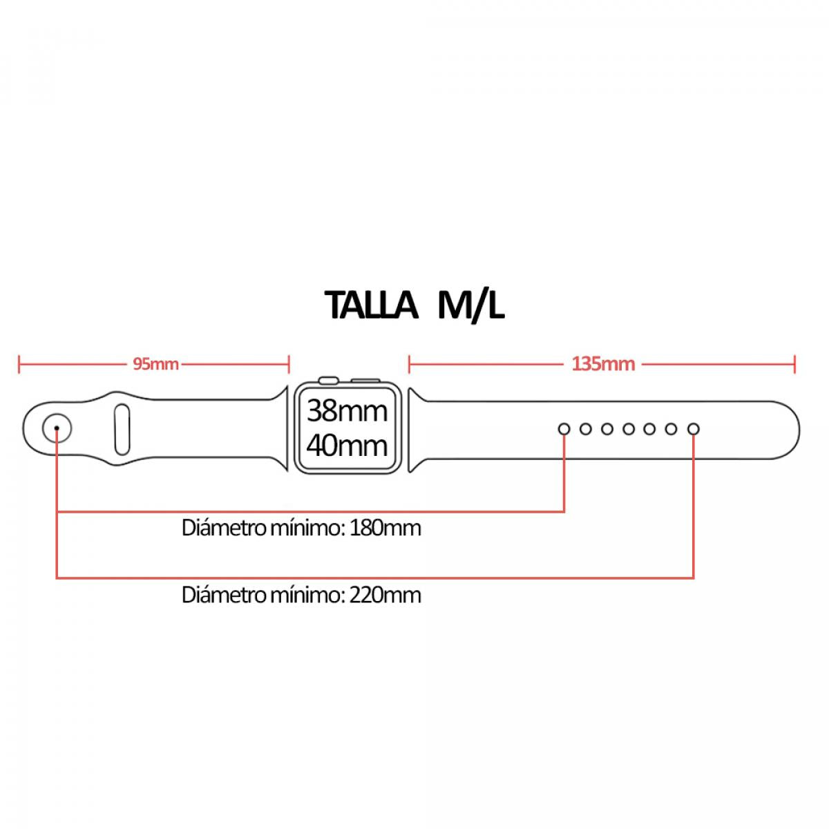 Correa de silicona compatible con Apple Watch de: 38/40/41mm. Talla M/L.