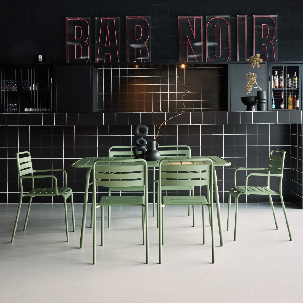 Table de jardin pliante métal + 6 assises AMÉLIA