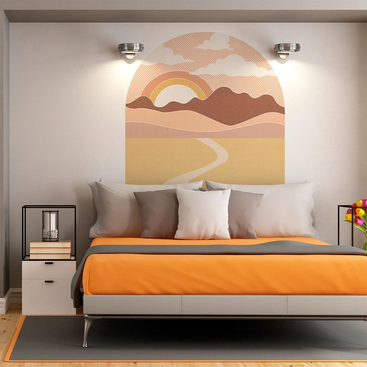 Papier peint - Ambiance Sticker - SOLEIL LEVANT CALIFORNIEN AVEC DÉSERT ET NUAGES - 75x60cm