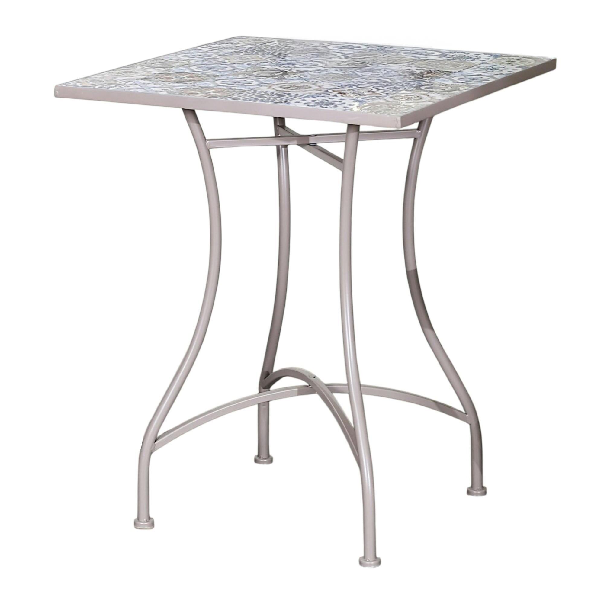 Petite table de jardin carreaux de ciment bleu et taupe 58 cm GRENADE