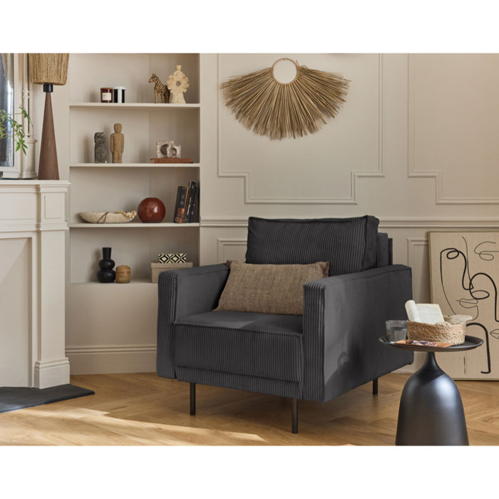 Charlie - fauteuil - pieds hauts - en velours côtelé - Gris foncé