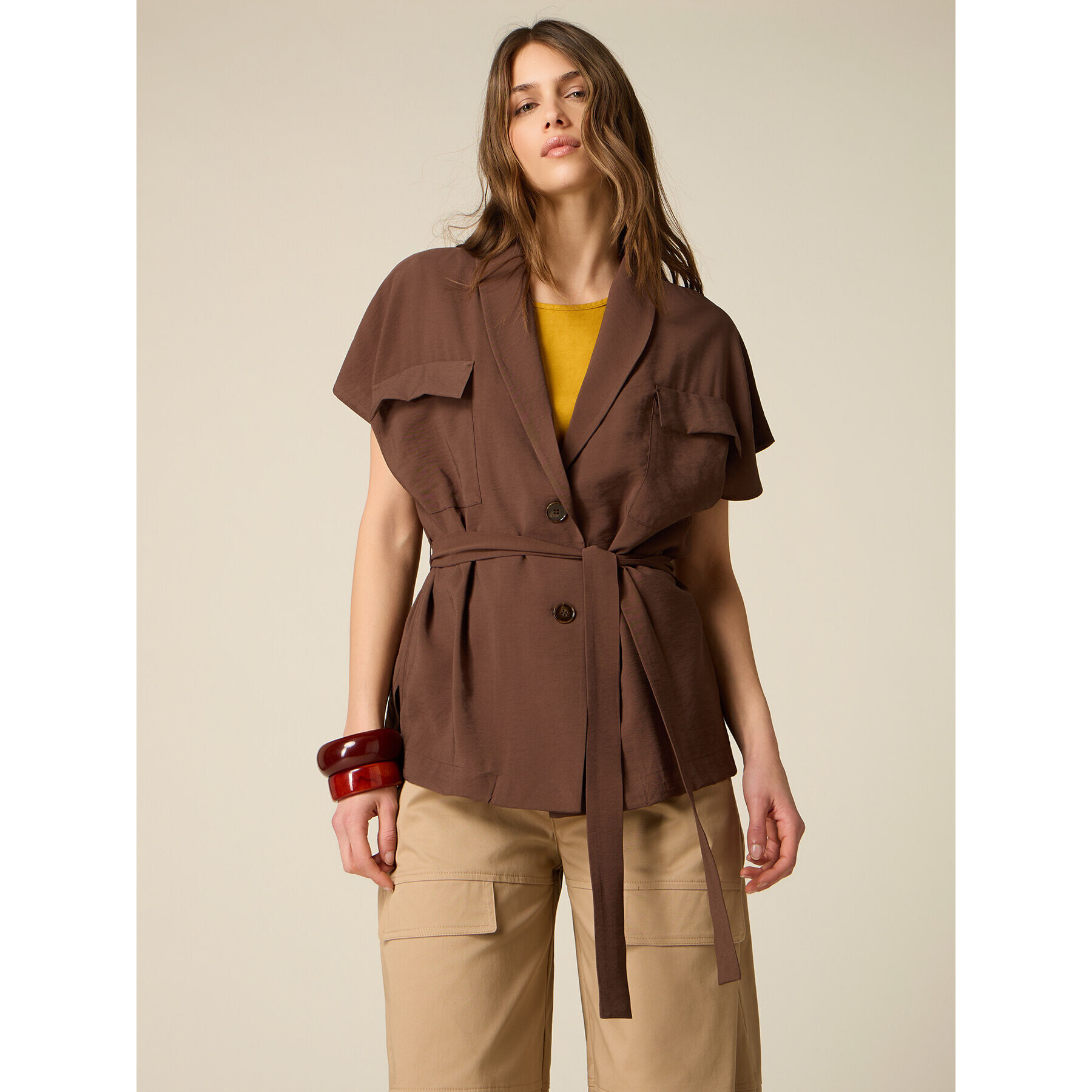 Oltre - Chaqueta desestructurada en gabardina - Marrón