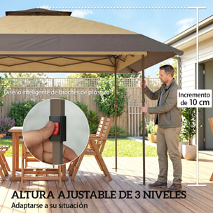 Carpa Plegable 4x4 m, Pop-up, con Doble Techo, 4 Paredes Laterales de Malla, Cenador de Jardín con Altura Ajustable 3 Niveles, Bolsa de Transporte, UPF30+, Gazebo para Camping, Fiestas, Caqui