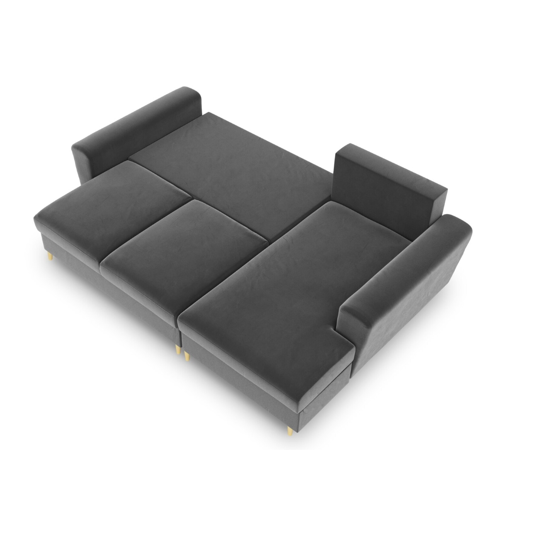 Canapé d'angle droit convertible avec coffre de rangement "Kyoto" 4 places en velours gris clair