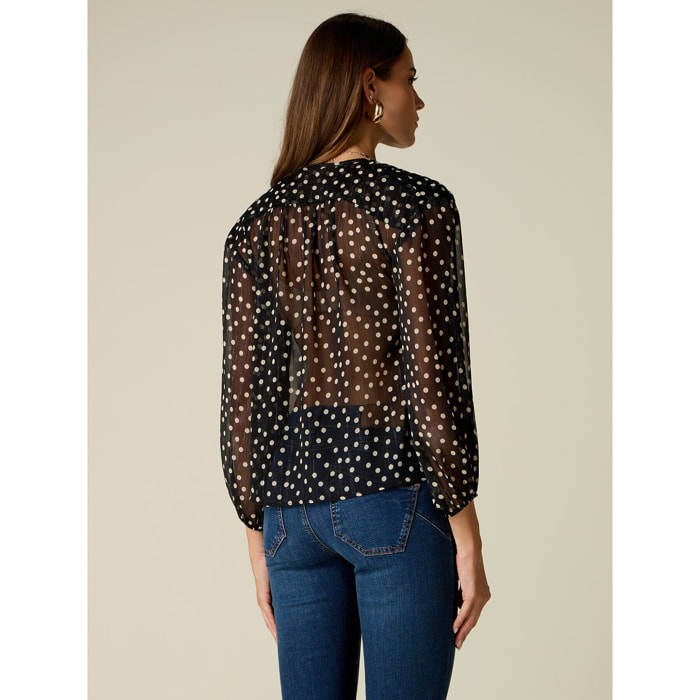 Oltre - Blusa in georgette a pois - Nero