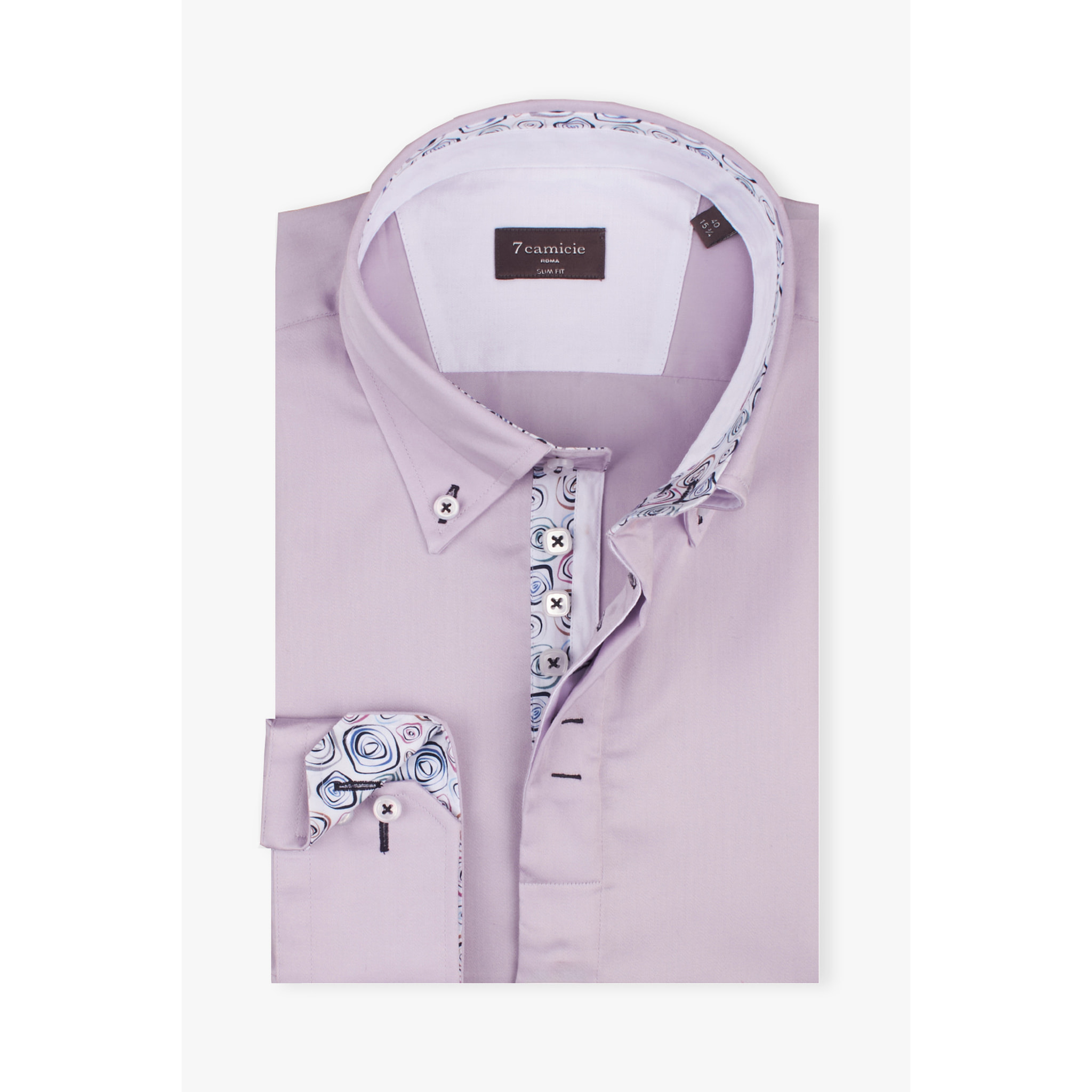 Camicia Uomo 2 Bottoni Button Down Slim Satin Unito Lilla