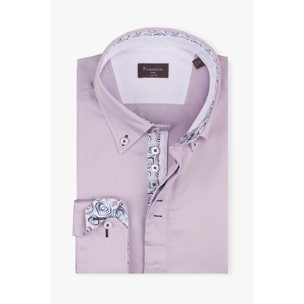 Camicia Uomo 2 Bottoni Button Down Slim Satin Unito Lilla