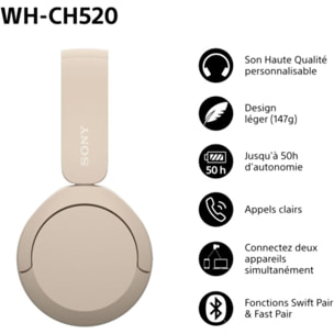 Casque SONY WH-CH520 Crème