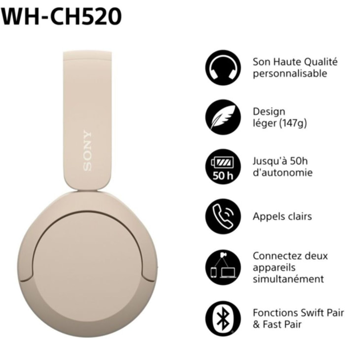 Casque SONY WH-CH520 Crème