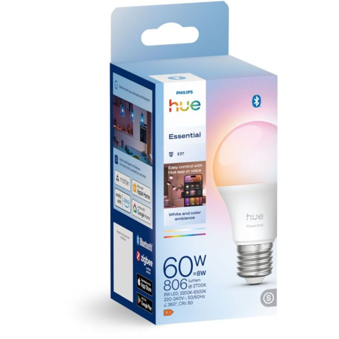Ampoule LED connectée PHILIPS Hue Essential E27 WCA A60 1P