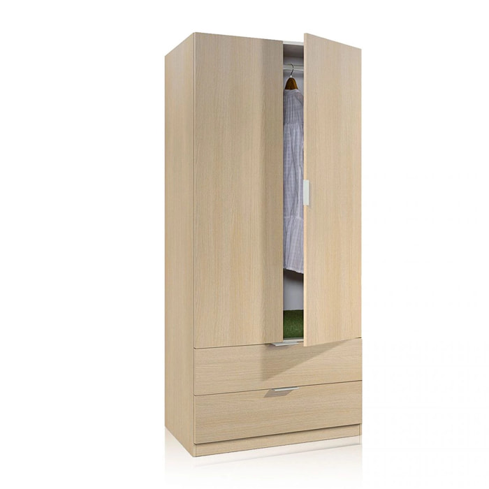 Armario de 2 puertas y 2 cajones en roble 81,5x180 cm Low Cost Roble