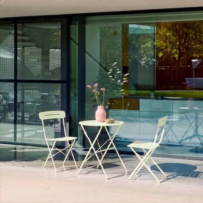 Table de jardin bistrot pliante ronde acier + 2 assises BALCONEA