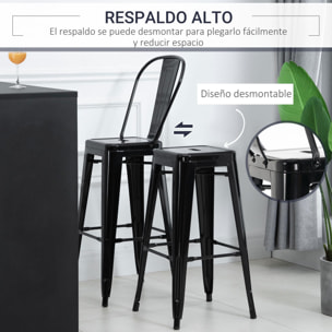 Juego de 4 Taburetes Altos de Cocina de Metal con Respaldo Alto 44x49x116 cm