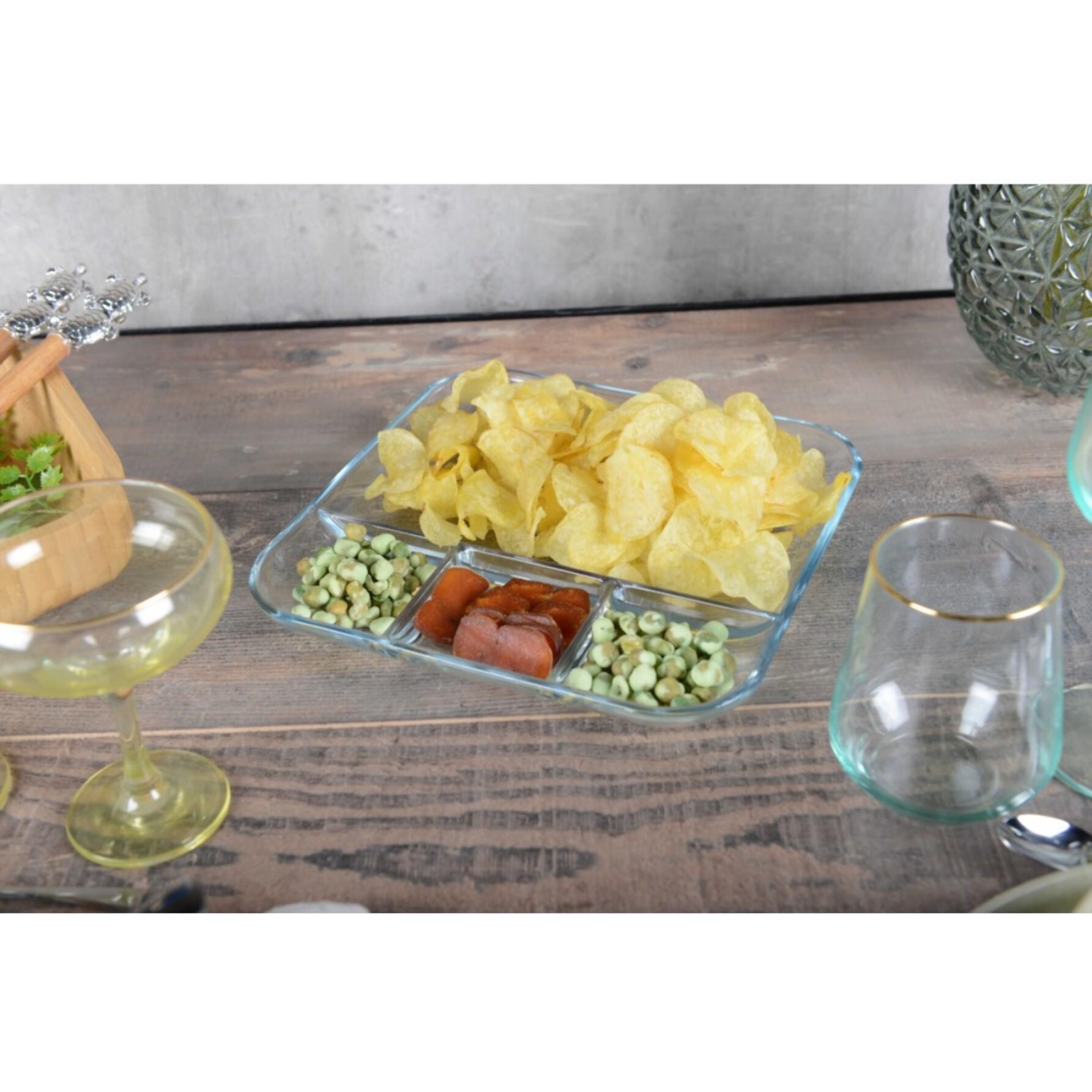 GRAND PLAT A Aperitif Bois Exotique Forme Feuille 3 Compartiments