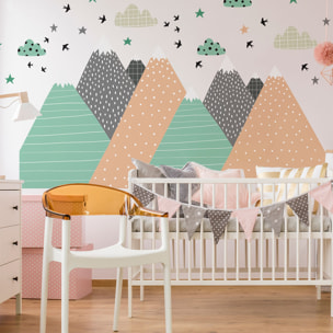 Stickers muraux enfants - Décoration chambre bébé - Autocollant Sticker mural géant enfant montagnes scandinaves DARINKA