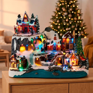 Pueblo navideño de esquí con led y movimiento, escena de invierno iluminada 45,6x30,5x35,8 cm