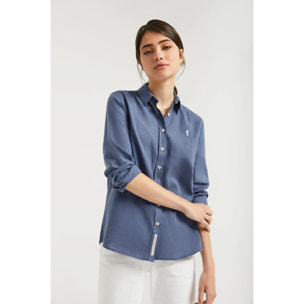 Camicia blu denim in lino-cotone con particolare ricamato Rigby Go