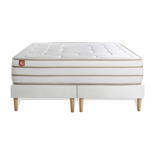 Ensemble Matelas Le Douillet - 26cm - Mémoire de forme - Matériaux éco-responsable - Sommier Tapissier Blanc