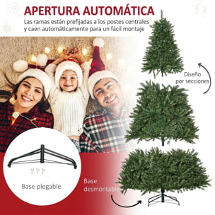 HOMCOM Árbol de Navidad con 700 Luces LED Blanco Cálido, 210 cm, Árbol de Navidad Artificial con 2154 Ramas de PVC Ignífugo, Soporte Metálico Plegable, Verde