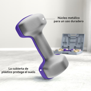 Juego de Mancuernas de 6 Piezas 2 x1 kg 2 x2 kg 2 x3 kg Mancuernas Hexagonales con Revestimiento de Plástico Antideslizante y Estuche de Transporte para Ejercicio en Casa Gimnasio Multicolor
