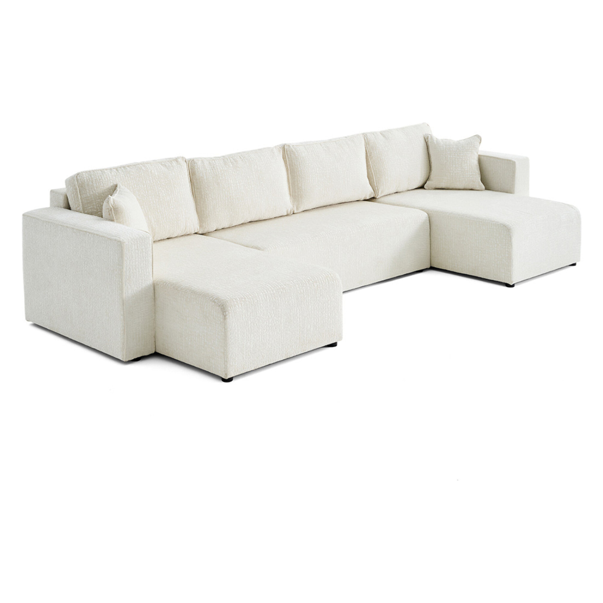 Topaze - canapé panoramique en U - 7 places - convertible avec coffre - en tissu velours relief - Ecru