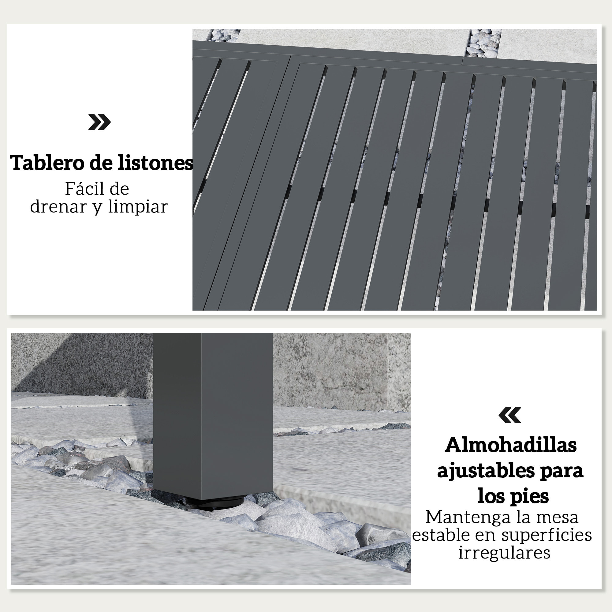 Mesa de Jardín Extensible 150/225x85x75 cm, Mesa de Comedor Exterior Extensible Rectangular de Aluminio, con Tablero de Listones para 6-8 Personas, para Patio, Terraza, Gris Oscuro