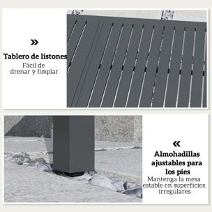 Mesa de Jardín Extensible 150/225x85x75 cm, Mesa de Comedor Exterior Extensible Rectangular de Aluminio, con Tablero de Listones para 6-8 Personas, para Patio, Terraza, Gris Oscuro