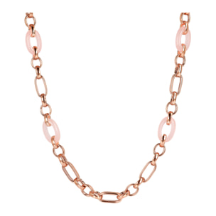 Collana Lunga Catena Figaro con Maglie Ovali in Quarzo Rosa