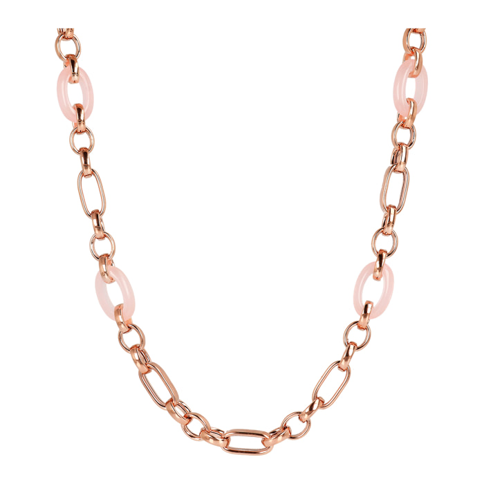 Collana Lunga Catena Figaro con Maglie Ovali in Quarzo Rosa