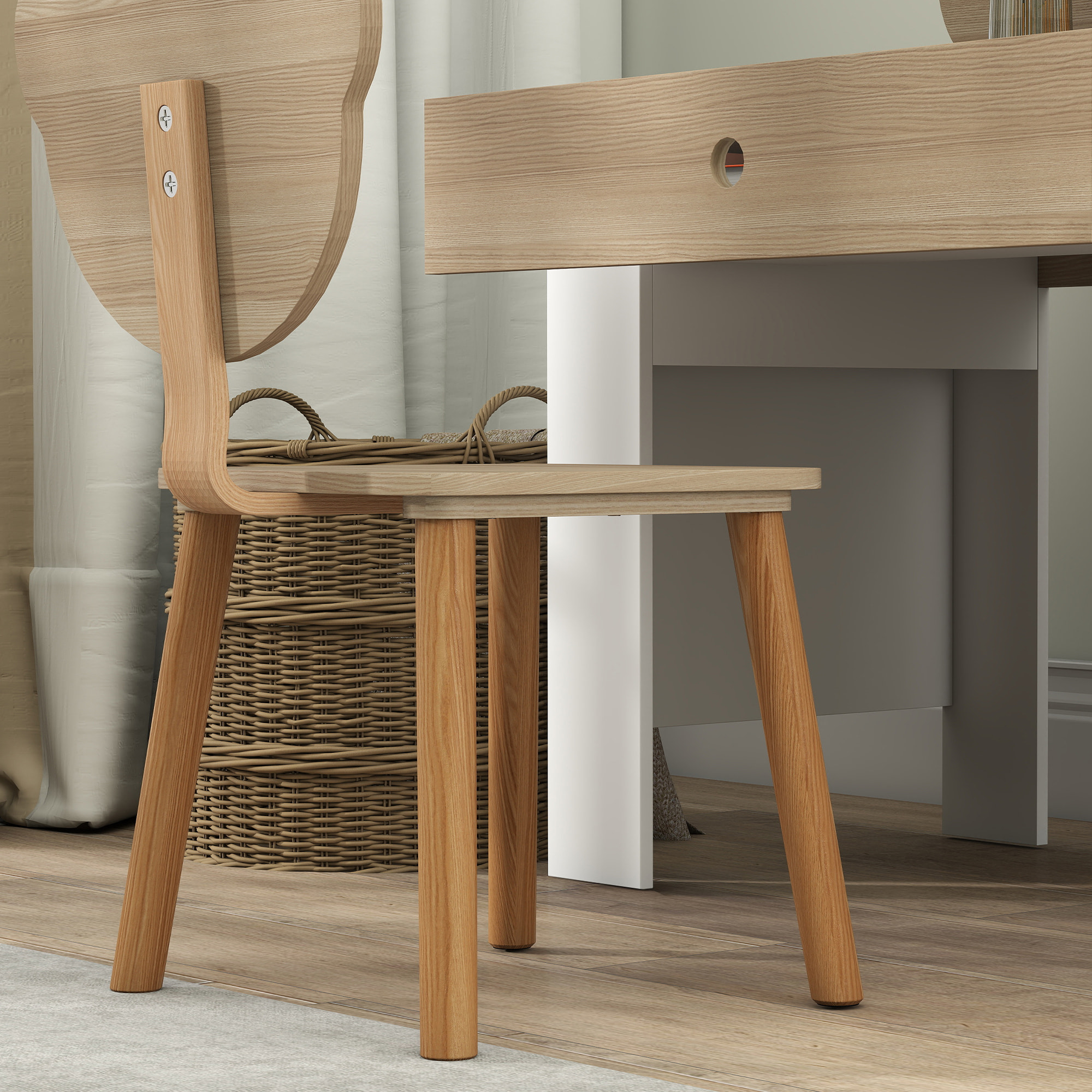 Ensemble bureau et chaise enfant design ourson - grand tiroir - blanc effet bois naturel