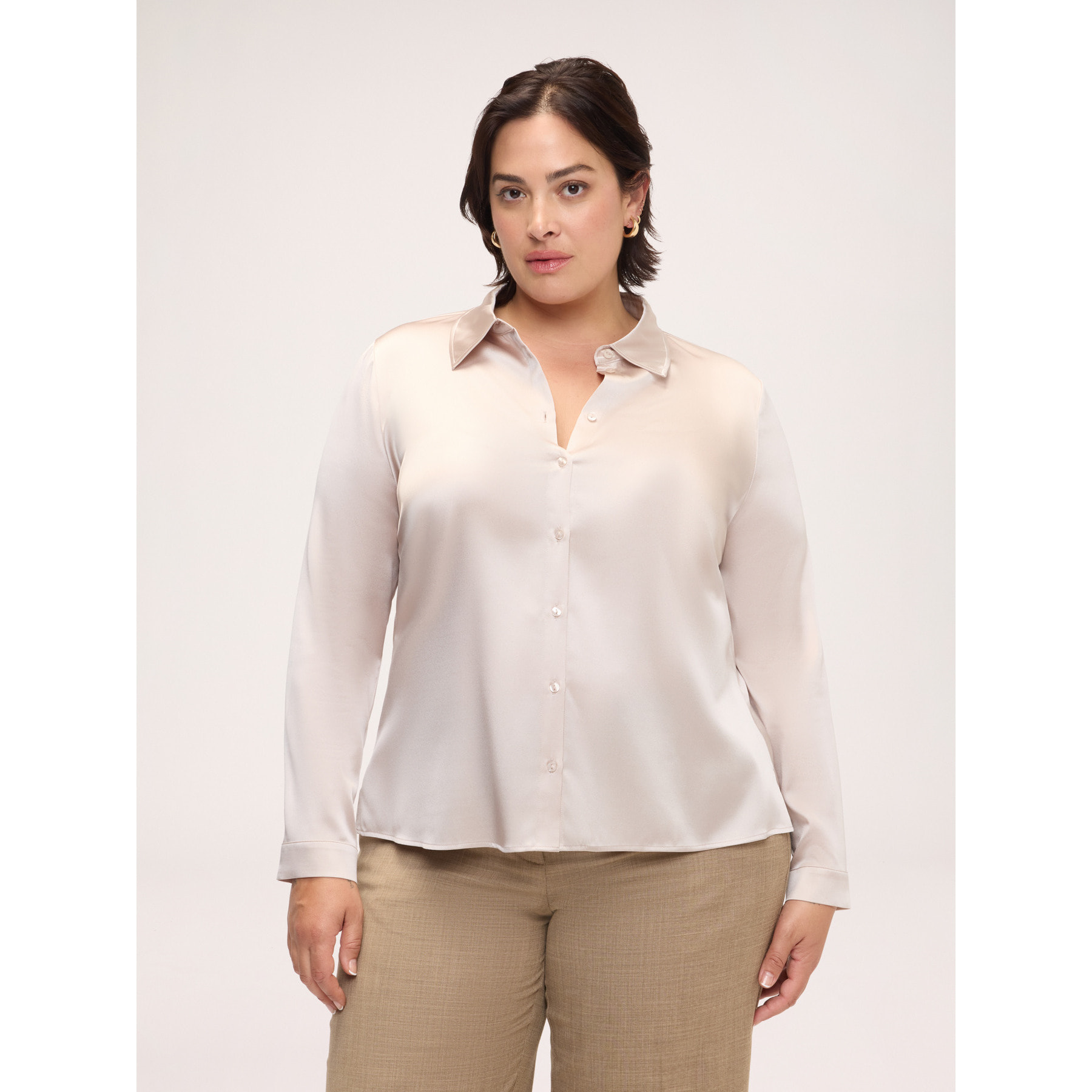 Fiorella Rubino - Camicia in seta stretch con colletto classico - Rosa cipria