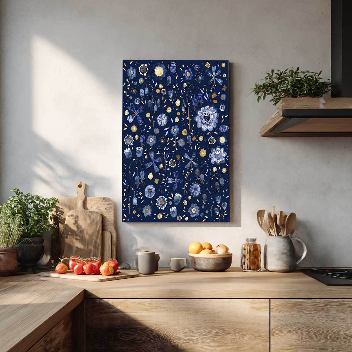 Tableau de fleurs Tableau fleurs de minuit bleu profond Tableau alu Dibond