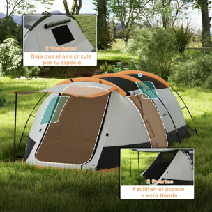 Tienda de Campaña Familiar para 3-4 Personas Tienda de Camping Plegable con 2 Habitaciones y Bolsa de Transporte Impermeable para Senderismo 370x220x130 cm Azul y Gris