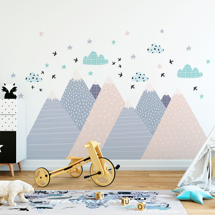 Stickers muraux enfants - Décoration chambre bébé - Autocollant Sticker mural géant enfant montagnes scandinaves SANDIKA