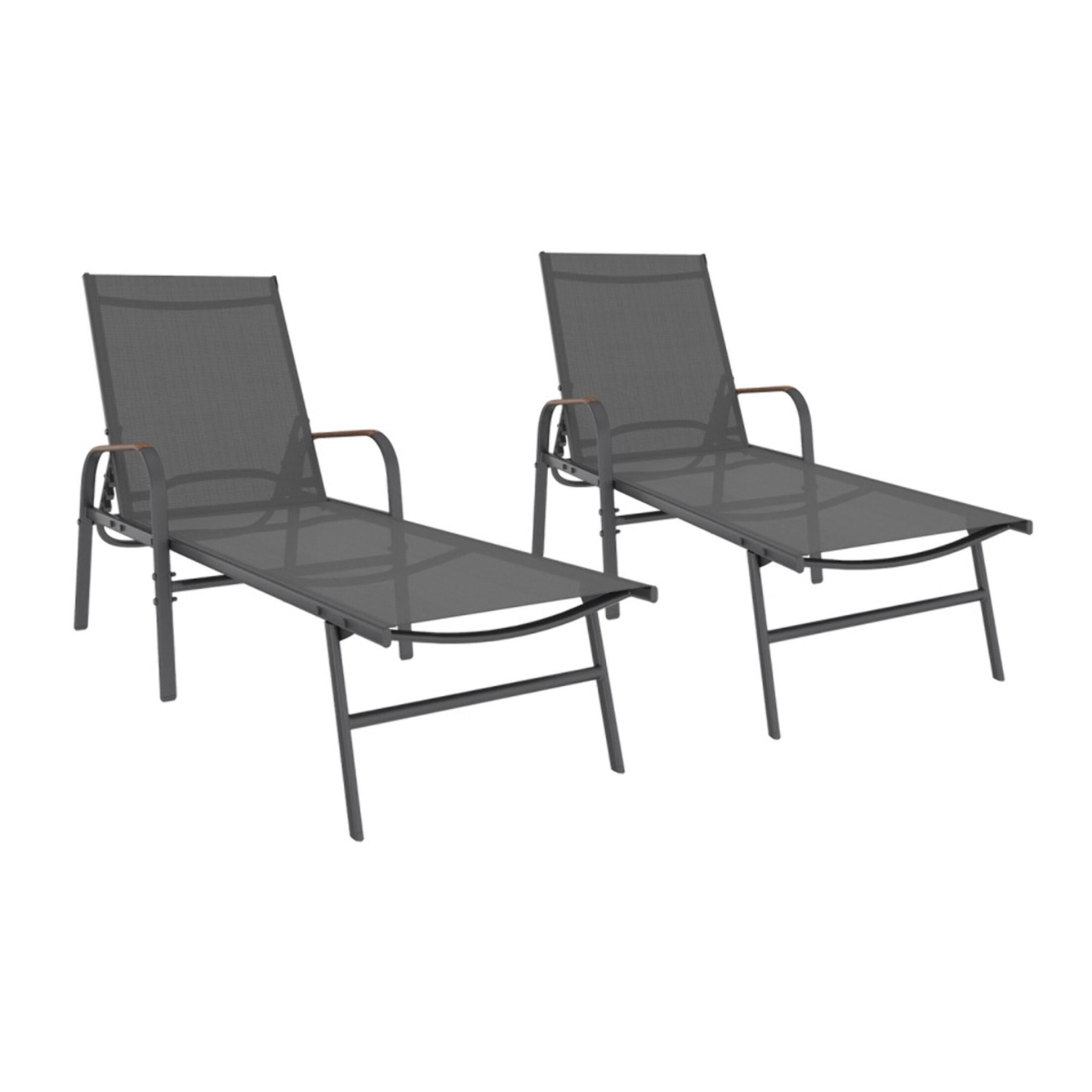 Transats inclinables Ozéa 5 positions textilène - lot de 2